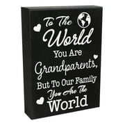 JennyGems Gift for Grandparents, Decoration for Grandparents Day, Grandparents Shelf Decor and Wall Hanging, To Our Family You Are The World Wooden Sign, Made in USA