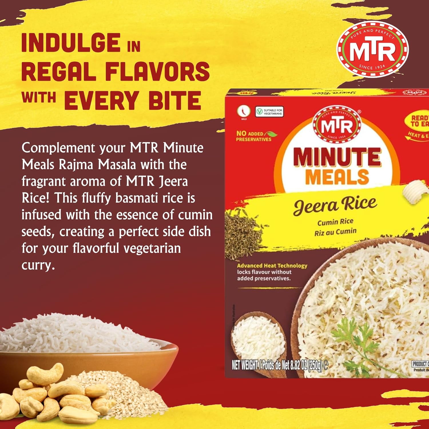 MTR Jeera Rice (250g, Pack of 6) – Cumin-Flavored Microwavable Indian Rice, Vegetarian, Ready in Minutes, Tasty & Nutritious Ready-to-Eat Meal