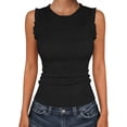 thumbnail image 2 of Rvasteizo Women Solid Ribbed Tank Top Crew Neck Sleeveless Ruffle Hem Summer Daily Wear, 2 of 4