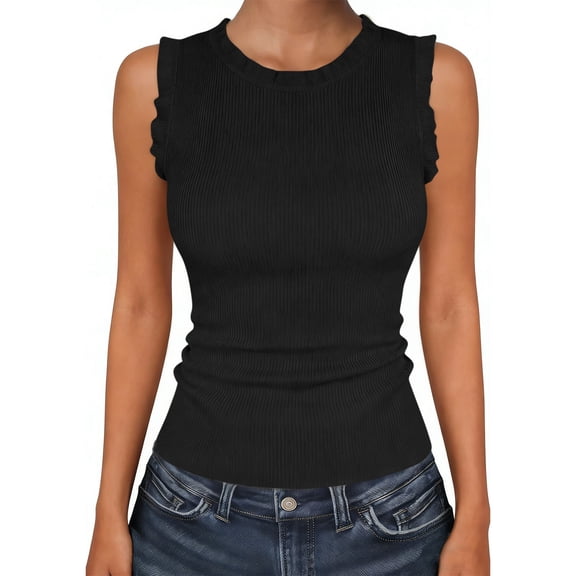 Women's Solid Ribbed Tank Top - Round Neck, Fitted Sleeveless Shirt for Casual Daily Wear