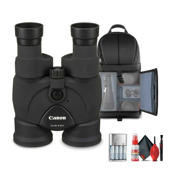 Canon 12x36 IS III Image Stabilized Binoculars (9526B002)   Sling Backpack   AA Rechargeable Batteries   Cleaning Kit (International Version)