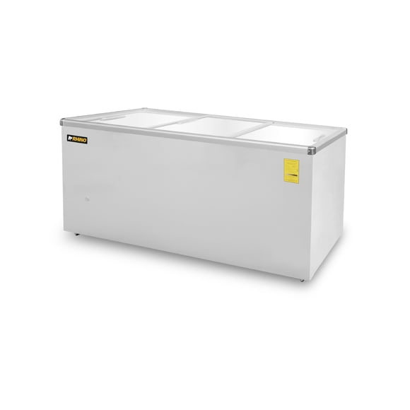 Congelador Tapa de Cristal Plano Rhino, 265 L. Función Dual Congelador/Refrigerador, Ruedas con Freno, Refrigerante R290, CONGECRI-12P