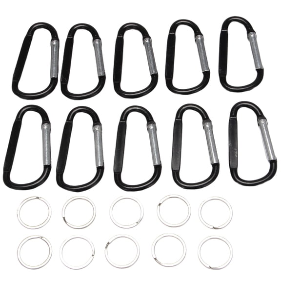 10PCS 3inch/8CM Aluminum Carabiner Clips,Premium D-Ring Caribeaner with Keyring for Home RV Camping Fishing Hiking Traveling Backpack and Keychain,10* key rings 10 *carabiner (with packaging),Black