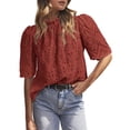 thumbnail image 1 of Blusa PRETTYGARDEN de verano bordada con ojales para mujer, marrón y rojo, 1 of 7