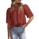 thumbnail image 1 of Blusa PRETTYGARDEN de verano bordada con ojales para mujer, marrón y rojo, 1 of 7