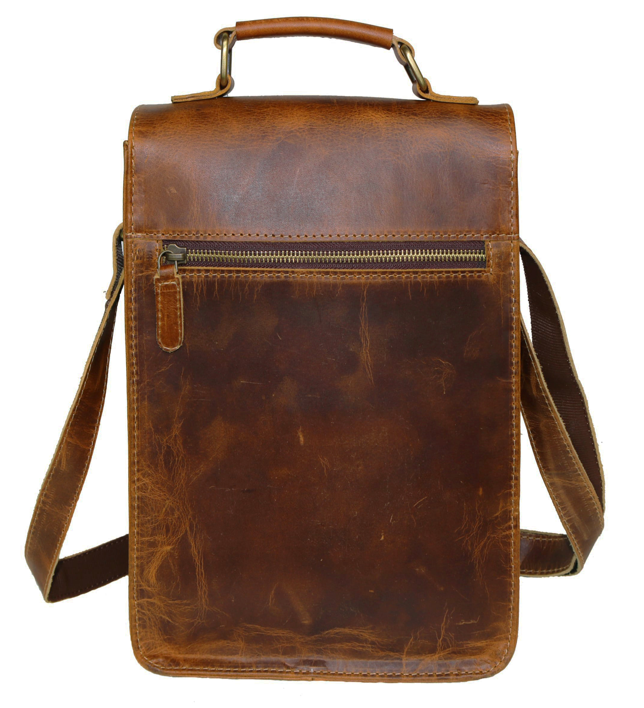 Jaald 13" Leather Satchel Brown Messenger Bag Office Laptop Briefcase for Men Women Cross Body Shoulder Side Purse Travel Work Bag Gift