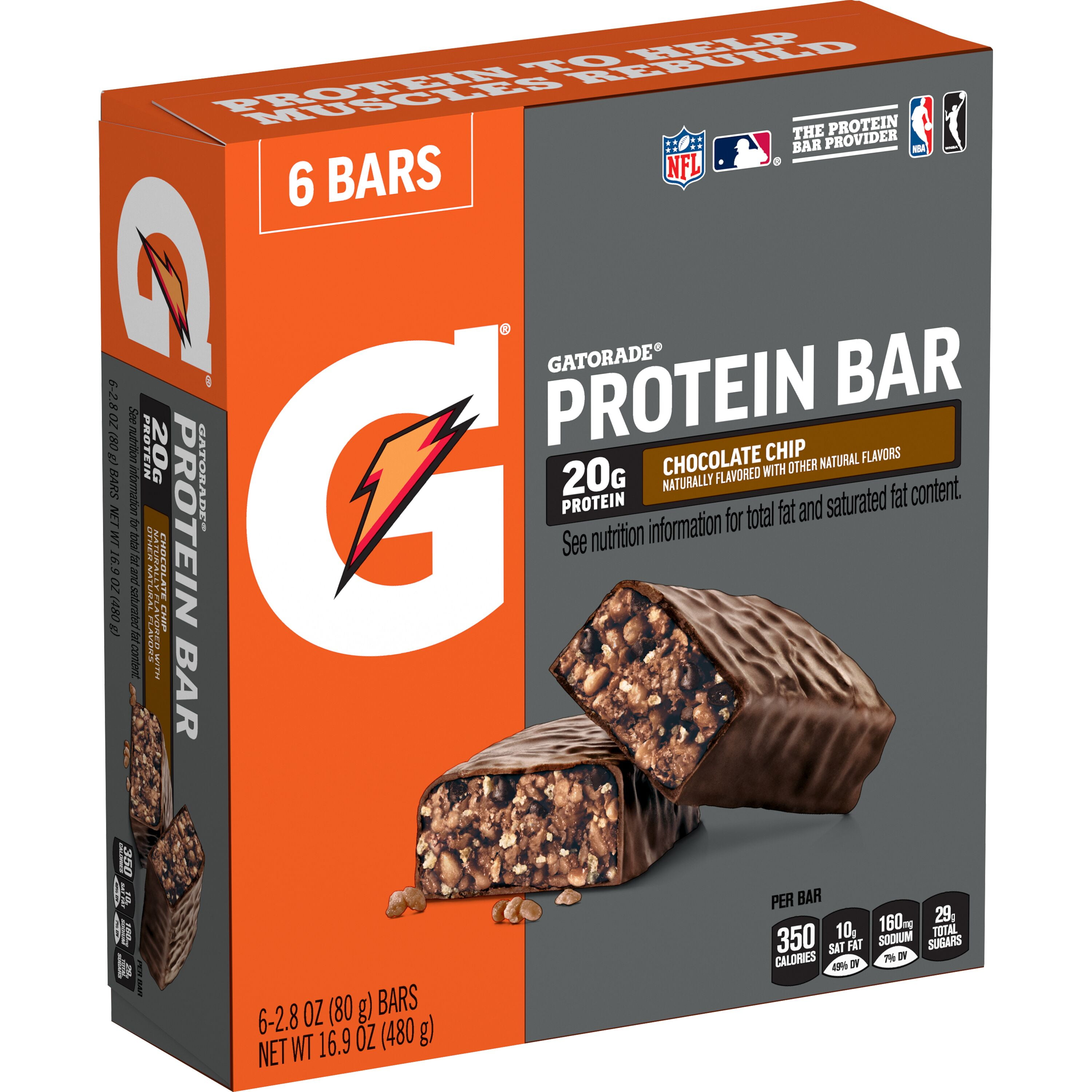 Gatorade Chocolate Chip Whey Protein Bars, 20g Protein, 6 Pack