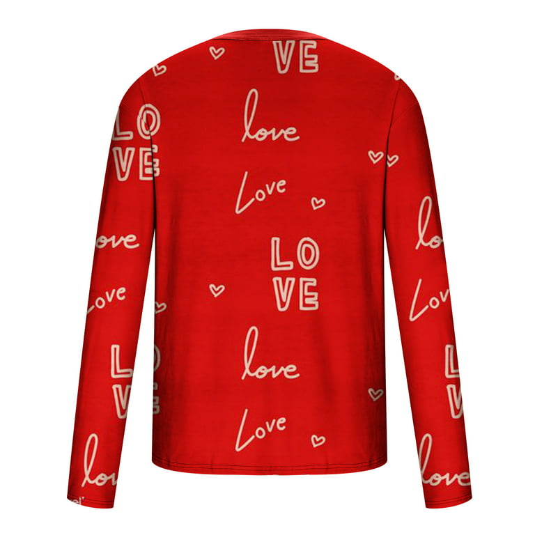 Yydgh 3D Shirt for Men Heart Graphic Print Long Sleeve Cool Funny Valentine's Day T Shirts for Mens Boys Trendy Streetwear Casual Stylish(7#Red,XL)
