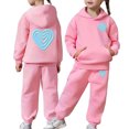 thumbnail image 2 of MAIHAN-Girls Heart Print 2PC Tracksuit Cotton Outfit Sweatshirts Sweatpants Set Youth Girls Pullover Casual Hooded Tops Pants Tracksuits,Matching Hoodie & Pants Set(Pink3,3-4Years), 2 of 8