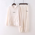 thumbnail image 2 of Dressy Pant Suits for A Wedding plus y mujer, ropa de dormir de 2 piezas de terciopelo, sudaderas con capucha, pantalones de chándal, ropa de dormir sólida, conjuntos de ropa de casa (White, One Size), 2 of 3