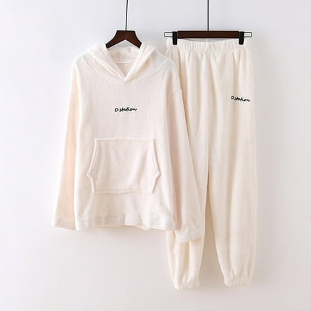 

Yilirongyumm White One Size Women s Trousers Suit Women And Men Cute Pajamas Sets Velvet 2 Pieces Sleepwear Suit Hoodies Sweatshirt Sweatpants Solid Nightwear Homewear Suit