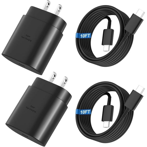 25W Super Fast Wall Charger, 10Ft USB-C Cable Adapter for Samsung Galaxy S25 S24 S23 S21 S20  Ultra A54 A55 A56 5G (2PACK)