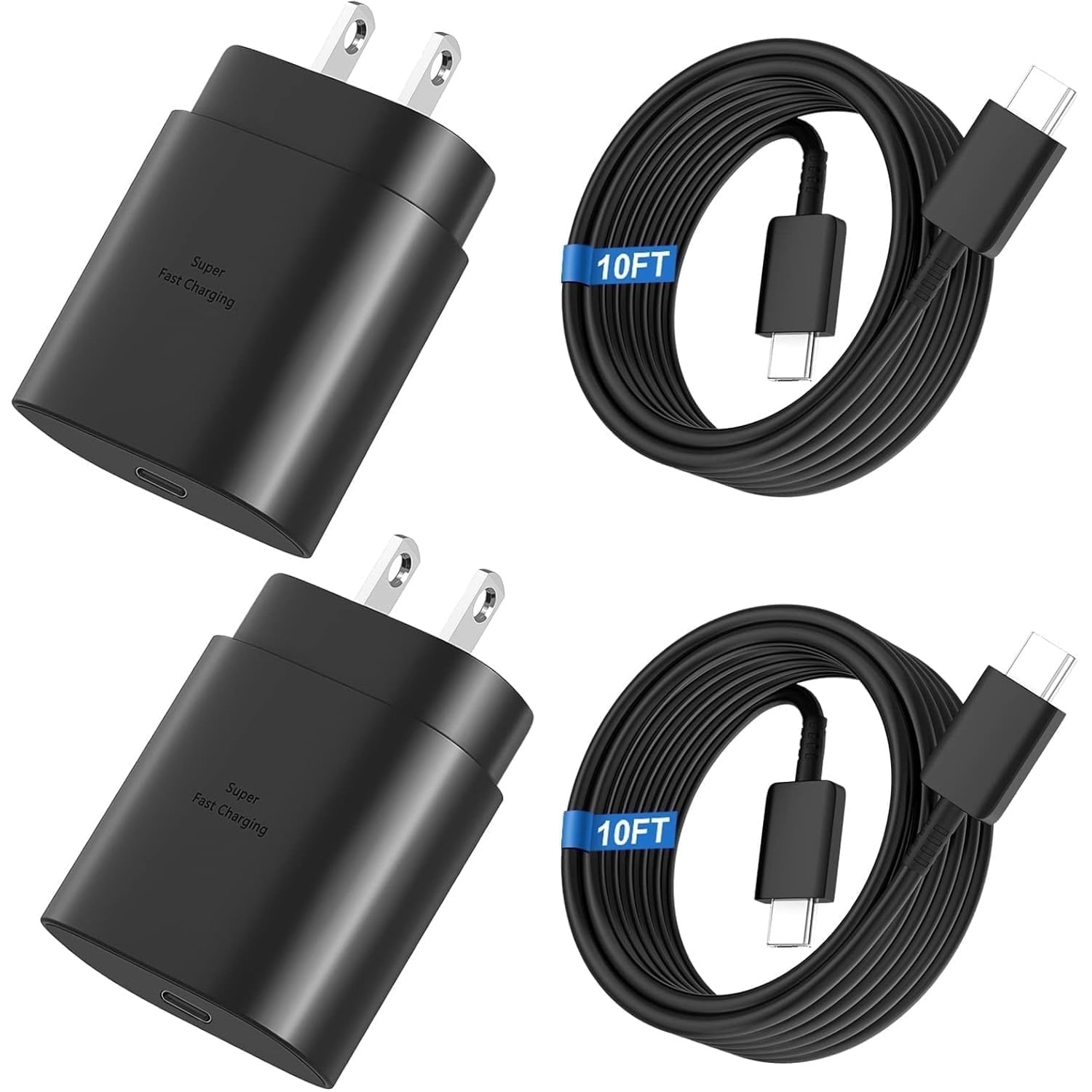 25W Super Fast Wall Charger, 10Ft USB-C Cable Adapter for Samsung Galaxy S25 S24 S23 S21 S20+ Ultra A54 A55 A56 5G (2PACK)