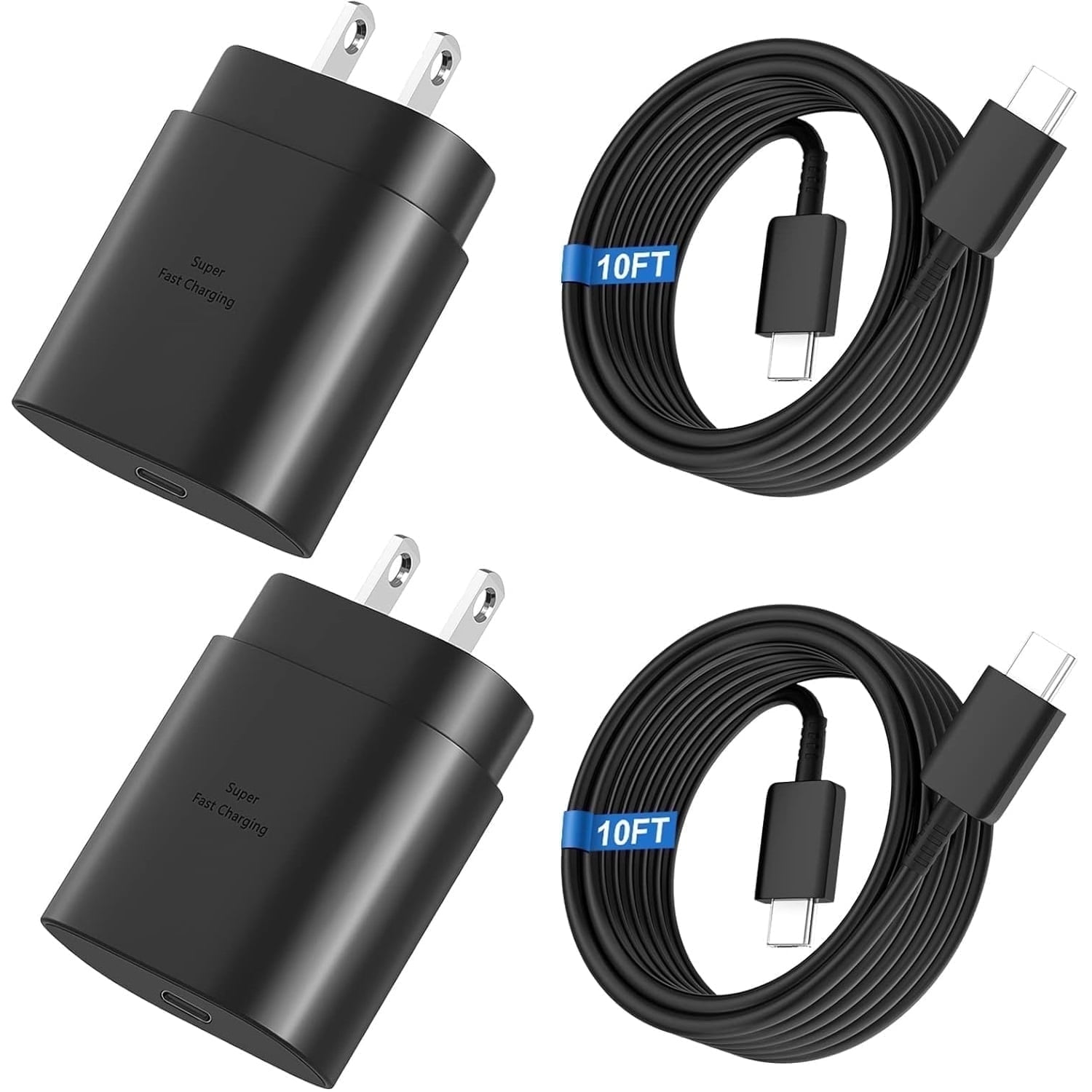 25W Super Fast Wall Charger, 10Ft USB-C Cable Adapter for Samsung Galaxy S25 S24 S23 S21 S20+ Ultra A54 A55 A56 5G (2PACK)