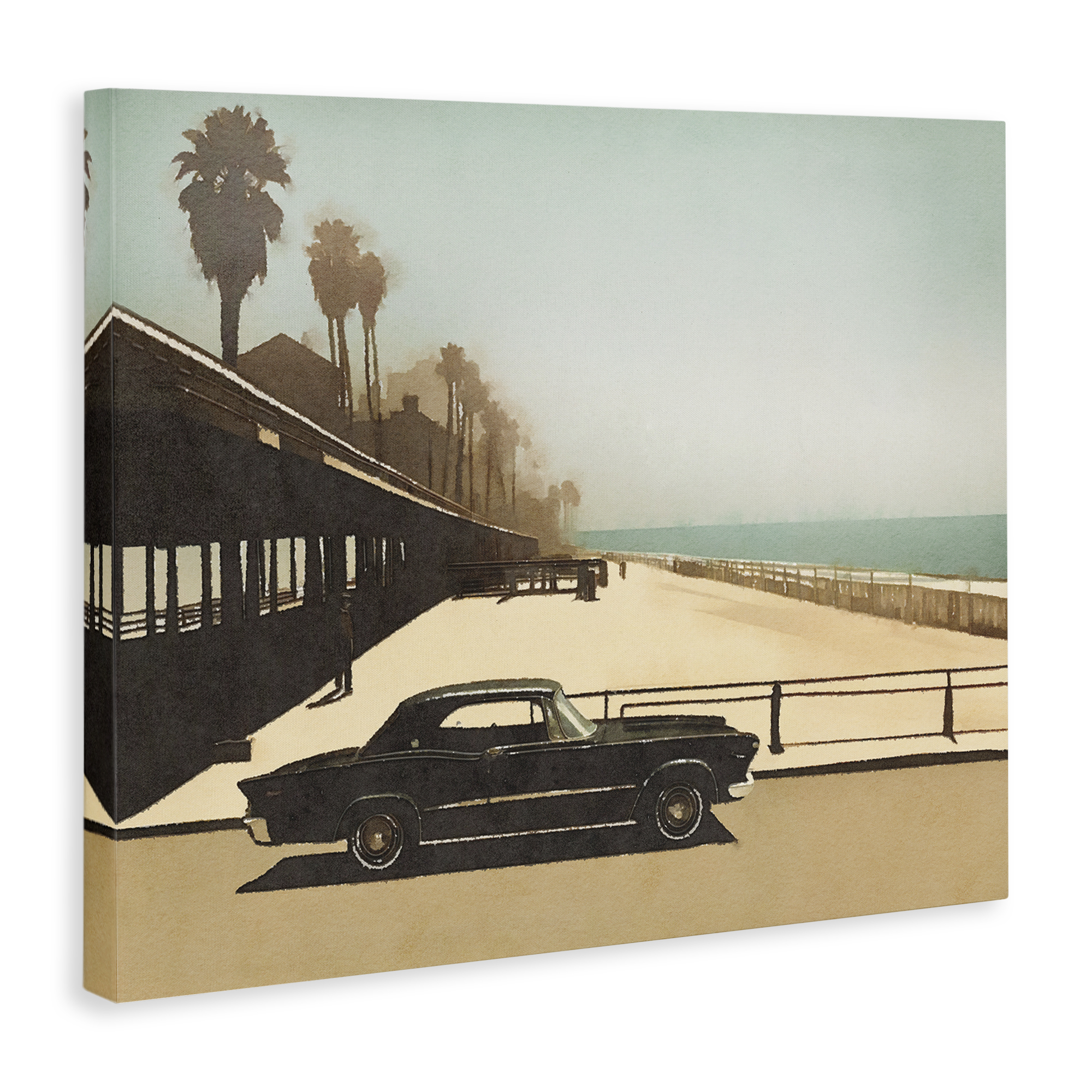 Stupell Industries Under The Pier Classic Car Landscape & Nature Painting Wrapped Canvas Art Print Wall Art, 40 x 30