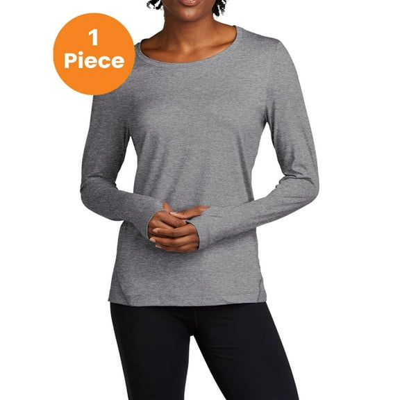 Sport-Tek LST710 Ladies Exchange 1.5 Long Sleeve Crew Tee, Grey Heather, XXL, Womens Clothing, Womens Activewear