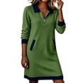 thumbnail image 2 of Omexry Women's Dresses Women Casual Loose Turndown-Collar Long Sleeve Solid Color Half-Zip Dress, 2 of 7