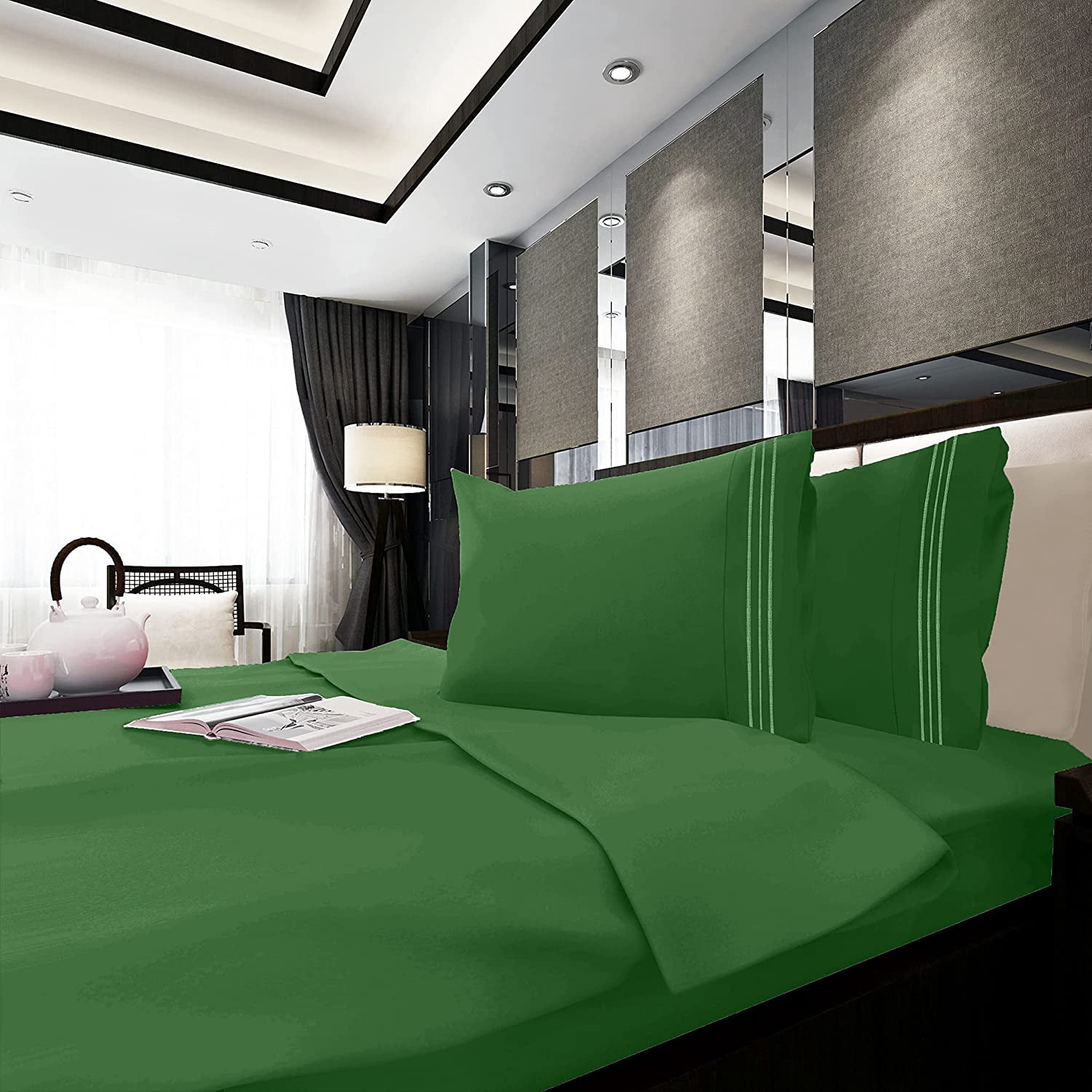 4-Piece Bed Sheet Set In a GIFT BOX Deep Pocket and Easy Fit Cali King Hunter Green