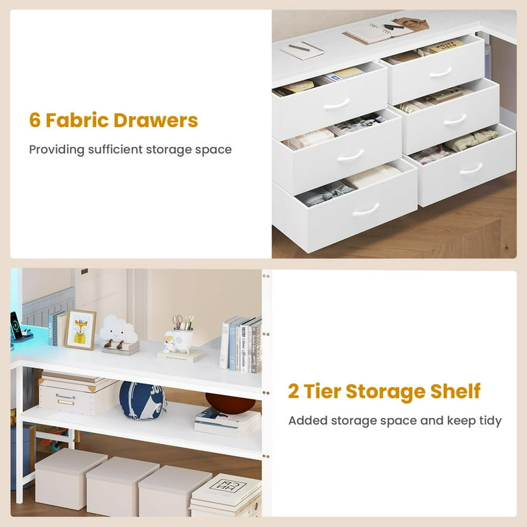 Afuhokles Full Loft Bed with U-Shaped Desk, Drawers and Shelves, White photo 8