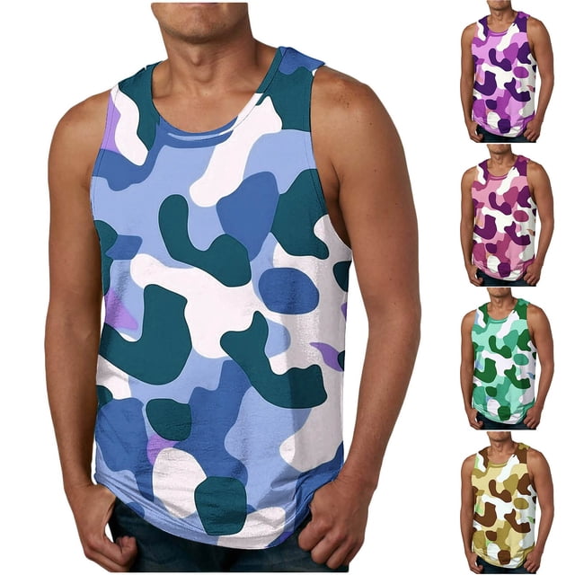 Aboser Débardeurs Camouflage pour Hommes Performance T-Shirts Sans Manches Mode Course Entraînement Chandail Ample Col Rond Débardeurs Athlétiques Séchage Rapide T-Shirts
