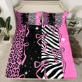 thumbnail image 3 of Homewish Girly Pink Fashion Twin Sheet Sets, Leopard Cheetah Print Twin Fitted Sheet, Kawaii Cartoon Ribbon Bow Flat Sheet, Super Cozy Room Decor, 3-Piece, 3 of 8