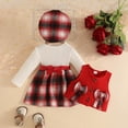 thumbnail image 3 of YWIYIUD Toddler Girls Plaid Outfits 3 Piece Ribbed Knit Long Sleeve Plaid Dress and Button Down Vest with Hat Set Toddler Holiday Girl Dress Fall Winter Outfits for Toddler Girls 18-24 Months, 3 of 8