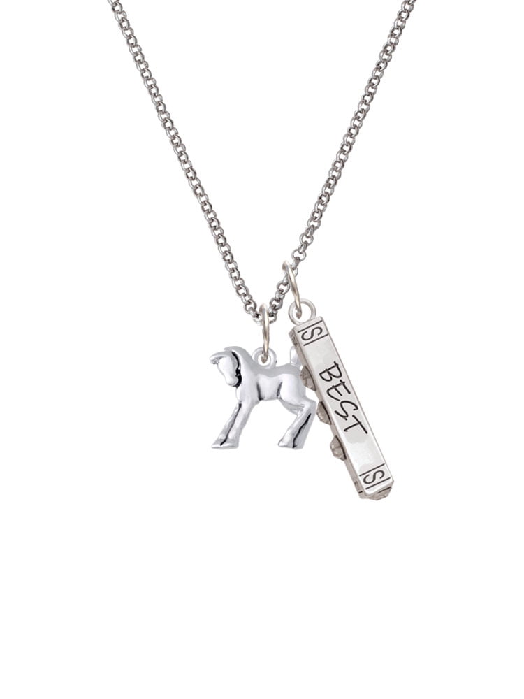 Delight Jewelry Silvertone Equestrian Horse Silvertone Best Friends Forever Bar Charm Necklace, 23"