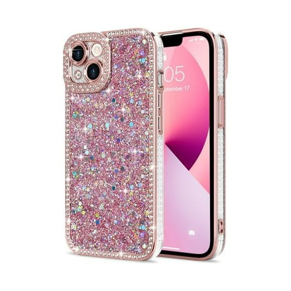 for iPhone 13 Case Glitter, Luxury Shiny Bling Sparkly Phone Cover with Crystal Diamonds Rhinestone for Women Girls Soft TPU Slim Shockproof Protective Phone Case for iPhone 13 6.1", Pink
