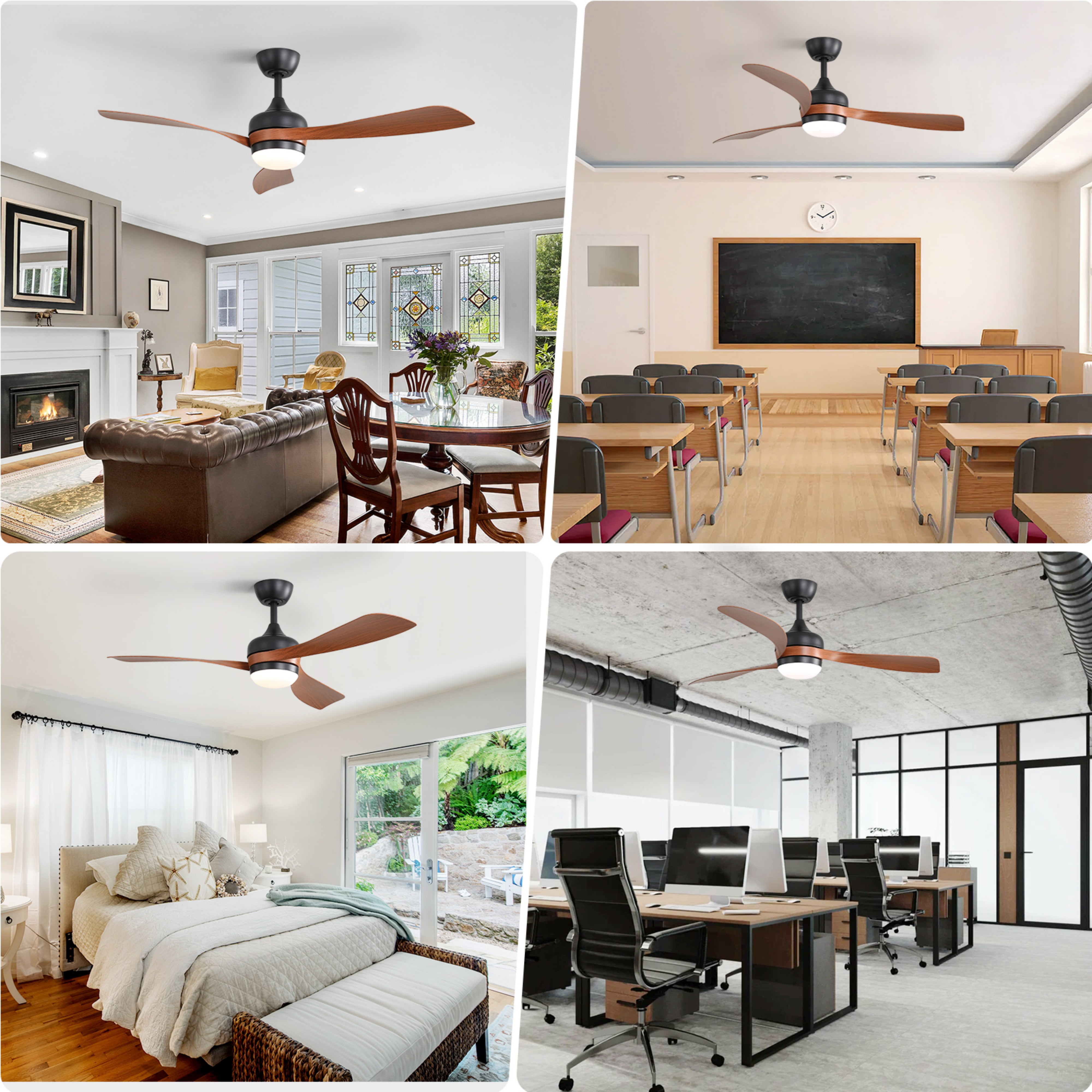 Sofucor 52" Modern Ceiling Fans with Light and Remote Control, 3 Blades with Reverse Airflow, Brown