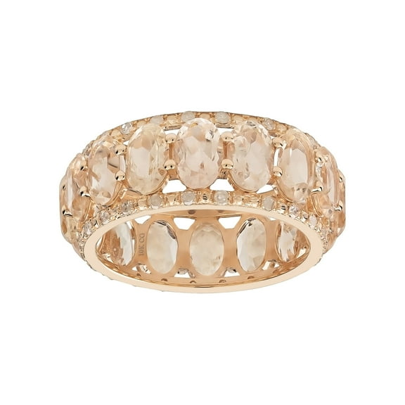 10k Rose Solid Gold Natural Oval Morganite and Diamond Eternity Anniversay Band Ring