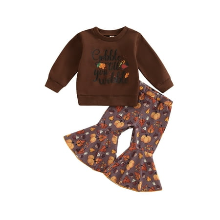 

Bagilaanoe 2Pcs Toddler Baby Girl Thanksgiving Outfits Turkey Letter Print Long Sleeve Pullover Tops + Flare Trousers 6M 12M 18M 24M 3T 4T Kids Fall Long Pants Set