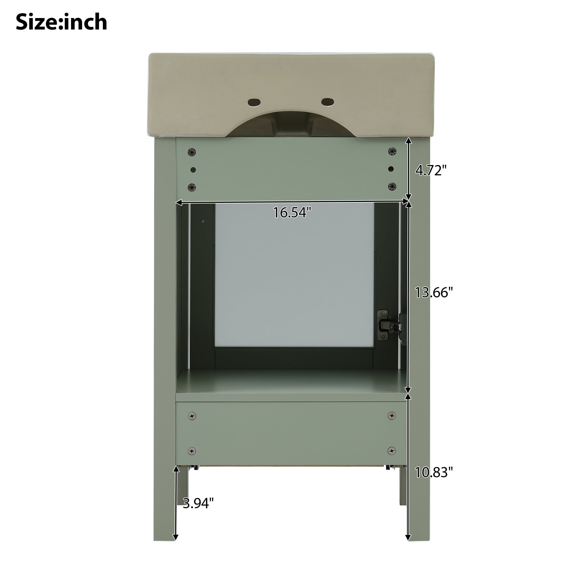 Euroco 20" Bathroom Vanity with Ceramic Sink, Frosted Glass Doors, Soft-Close Door, Solid Wood Legs – Modern Space-Saving Design