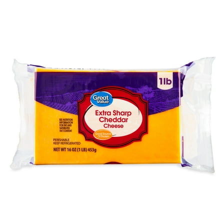 Great Value Extra Sharp Cheddar Block Cheese, 16 oz Chunk