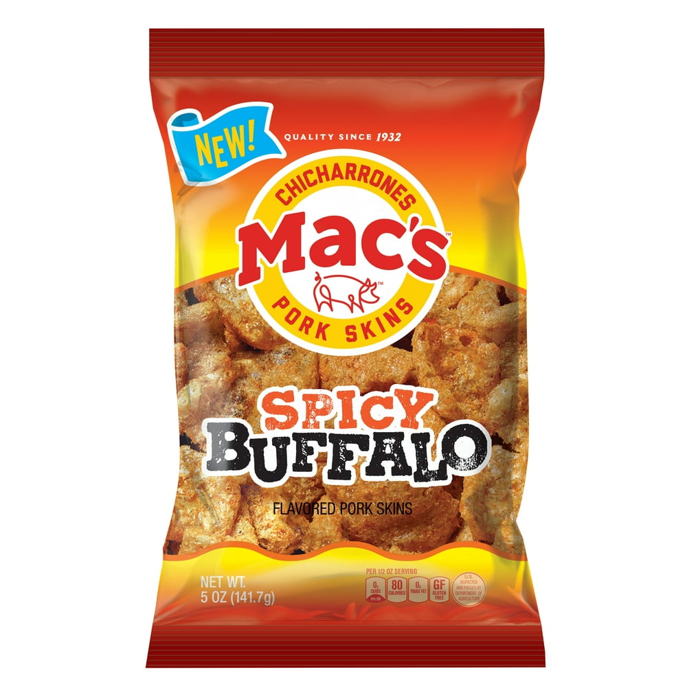 Mac's Spicy Buffalo Pork Skins Snacks, 5 oz.