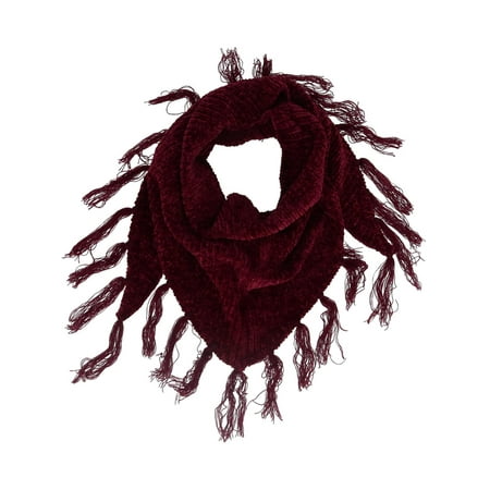 - Women's Solid Chenille Triangle Scarf with Fringe
