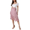 thumbnail image 2 of REFINED ATTIRE Floral Midi Skirt for Women's Summer Casual Ruffle Hem Tie Knot A-Line Flowy Skirts S Pink, 2 of 6