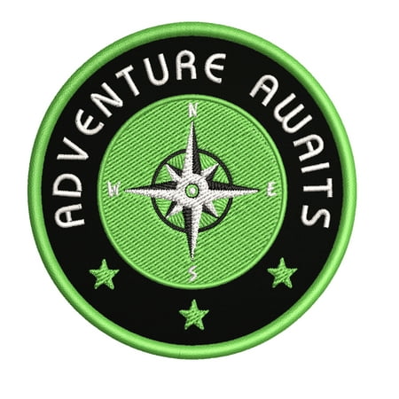 Adventure Awaits Compass In Zombie Green 3.5 Inch Iron Or Sew On Embroidered Fabric Badge Patch National Parks Iconic