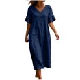thumbnail image 2 of Women's Casual V-Neck Short Sleeve Summer Dress with Pockets, Solid, 2 of 9