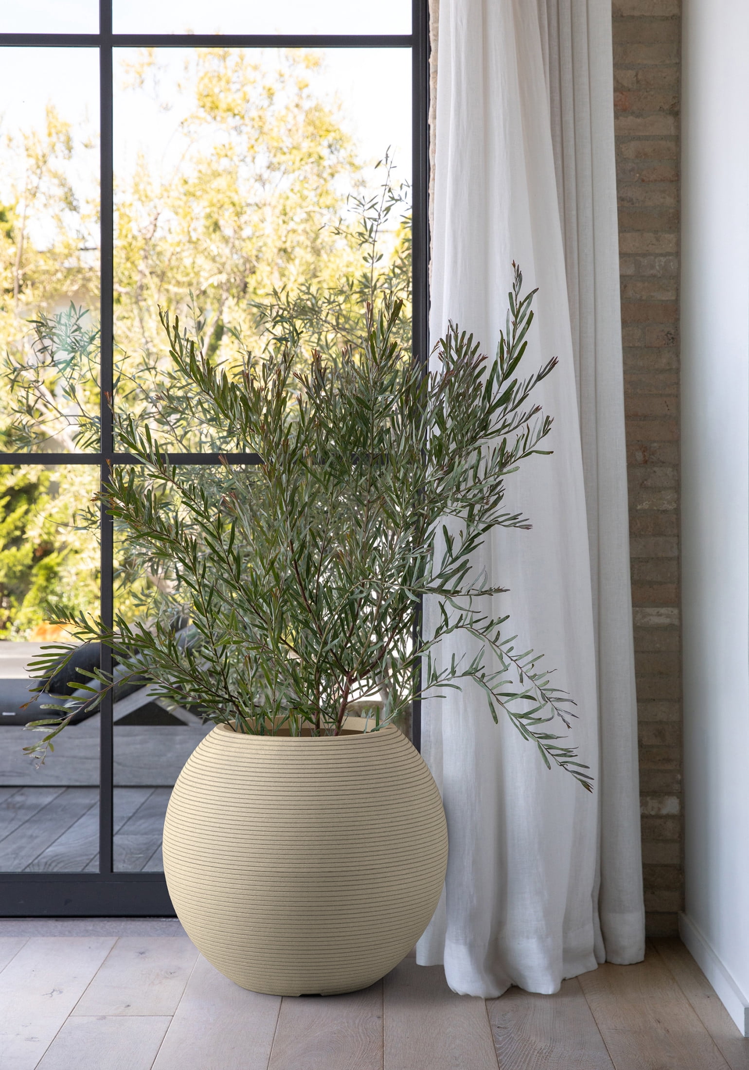 Veradek Strata Series Sphere Plastic-Stone Round Planter - Sand, 2 Pack