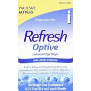 Refresh Optive Lubricant Eye Drops Single Use Vials Preservative Free 60 ct