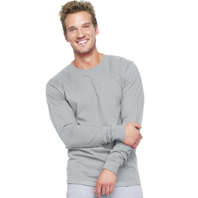 Hanes Men's Beefy Long Sleeve Shirt, Light Steel, L