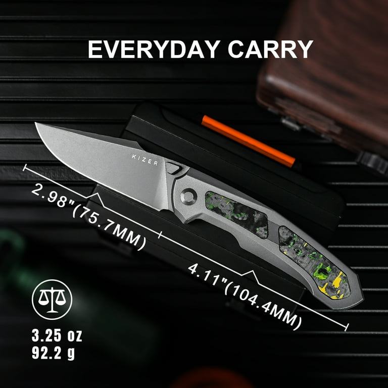 Kizer Pocket Folding Knife Feweed, S90V Steel Titanium+ Fat