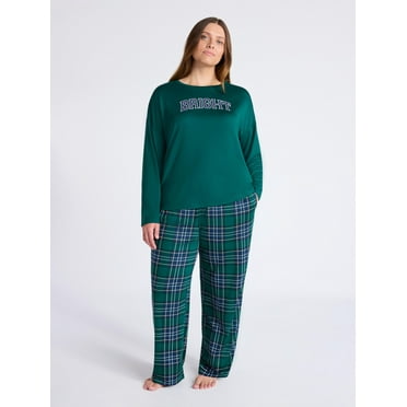 Joyspun Women's Dreamy Soft Collection Long Sleeve Sleep Top and Straight Leg Pants Pajama Set, 2-Piece, Sizes XS-3X