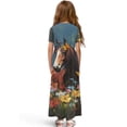 thumbnail image 2 of Uourmeti Girl's Dress Wild Horse Flower Print Crew Neck Short Sleeve Maxi Long Dress with Pockets Cute Flowy Holiday Outfits, Size 7-8 Years, 2 of 7