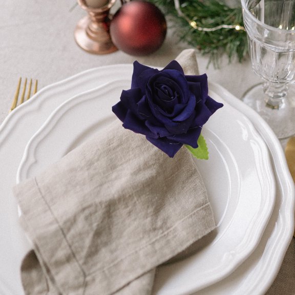PENIKOKO 4Pcs Simulated Flower Napkin Ring Holders for Wedding and Birthday in Navy Color