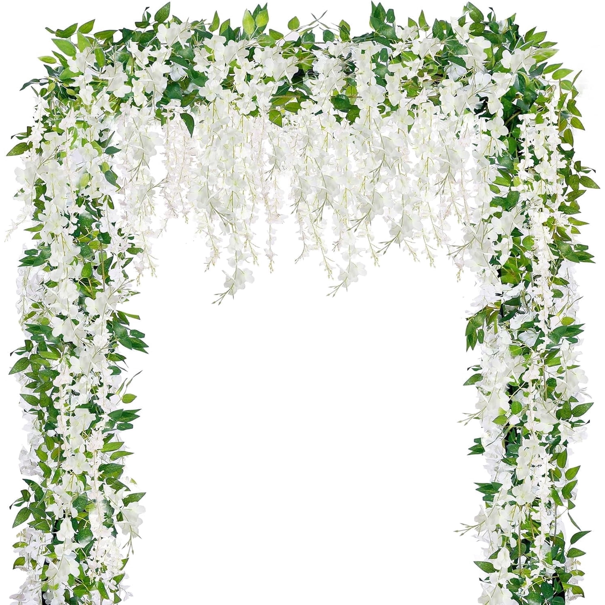4 Pcs 23Ft in Total Vine Artificial Wisteria Garland Artificial Wedding Hanging Flower for Wedding Arch Home Garden Party Outdoor Decor(White)