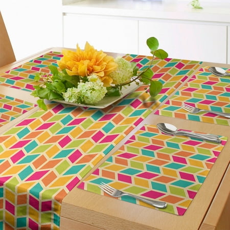 

Chevron Table Runner & Placemats Energetic Colorful Geometry Chevron Stripes Pattern Hipster Fashion Design Art Set for Dining Table Decor Placemat 4 pcs + Runner 12 x90 Multicolor by Ambesonne