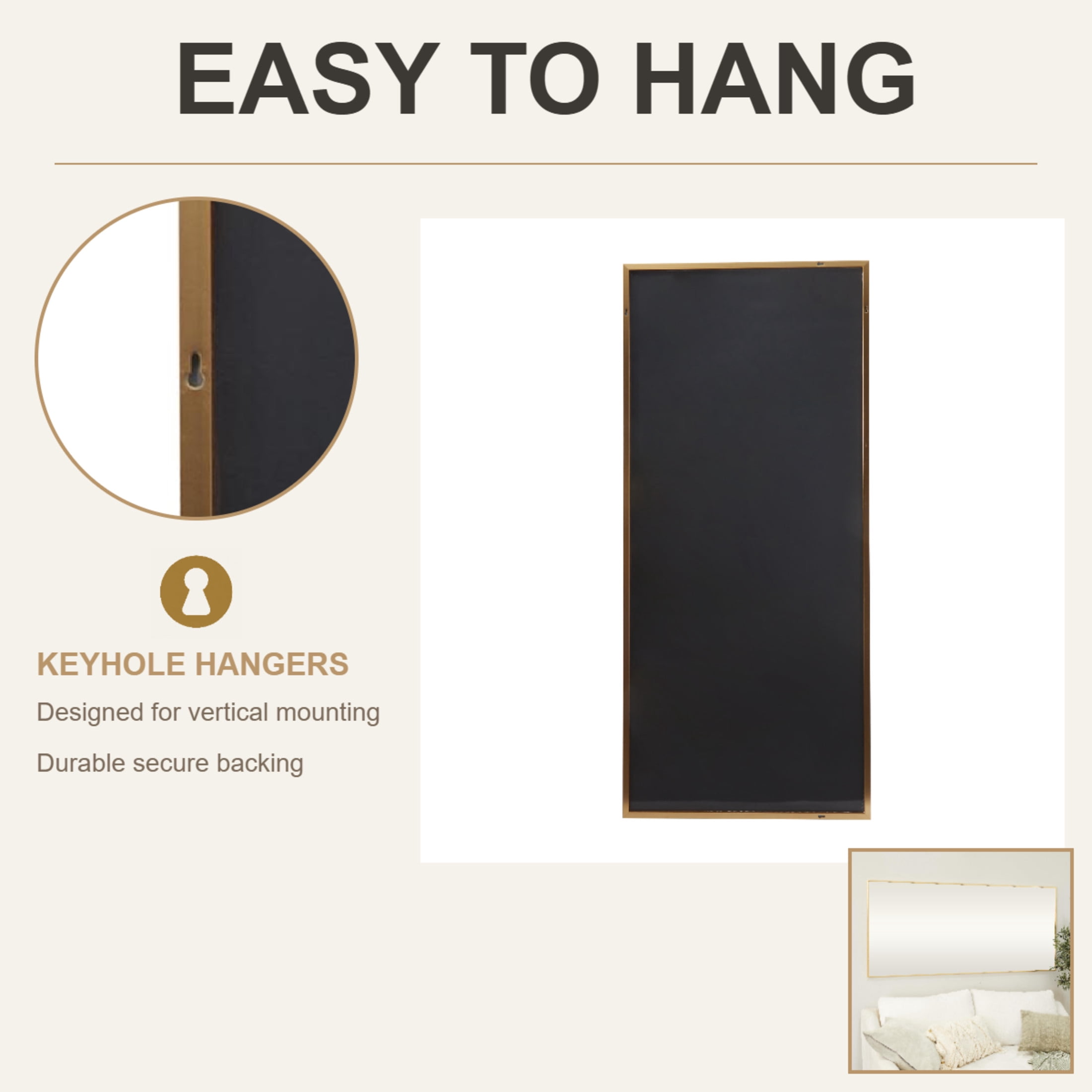 CosmoLiving by Cosmopolitan 32" x 71" Gold Wall Mirror with Thin Frame