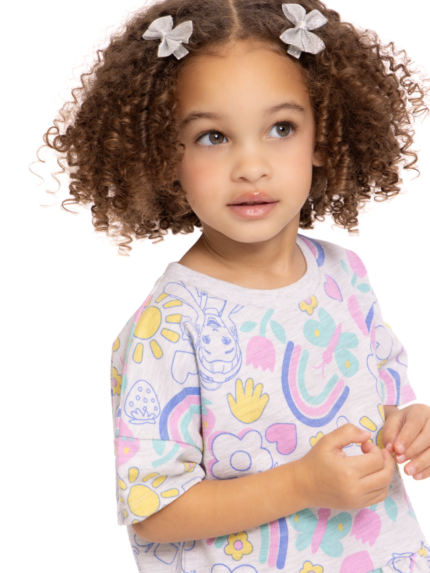 Ms. Rachel Toddler Girls' Short Sleeve Graphic Tee and Matching Ruffle Shorts Set, 2-Piece, Sizes 12M-5T