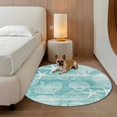 thumbnail image 3 of Teal Retro Summer Round Living Room Rugs 5 ft, Sea Turtle Starfish Coral Ocean Washable Area Rug with Non-Slip Sturdy Edge Binding Round Carpet for Entryway Kitchen Bedroom Bathroom, 3 of 9
